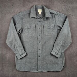 LL Bean Chamois Shirt Mens Large Gray Traditional Fit Cotton Flannel Heavyweight